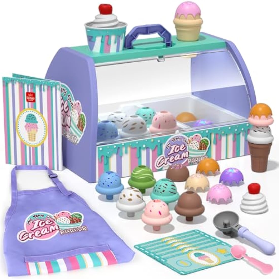 Lehoo Castle Ice Cream Toys for Kids, Ice Cream Toy for Girls and Boys Age 3+, Toy Ice Cream Set, Ice Cream Shop Role Play Kids Toy Food Gift for 3 Year Old Boy or Girl, XG3-1, Purple