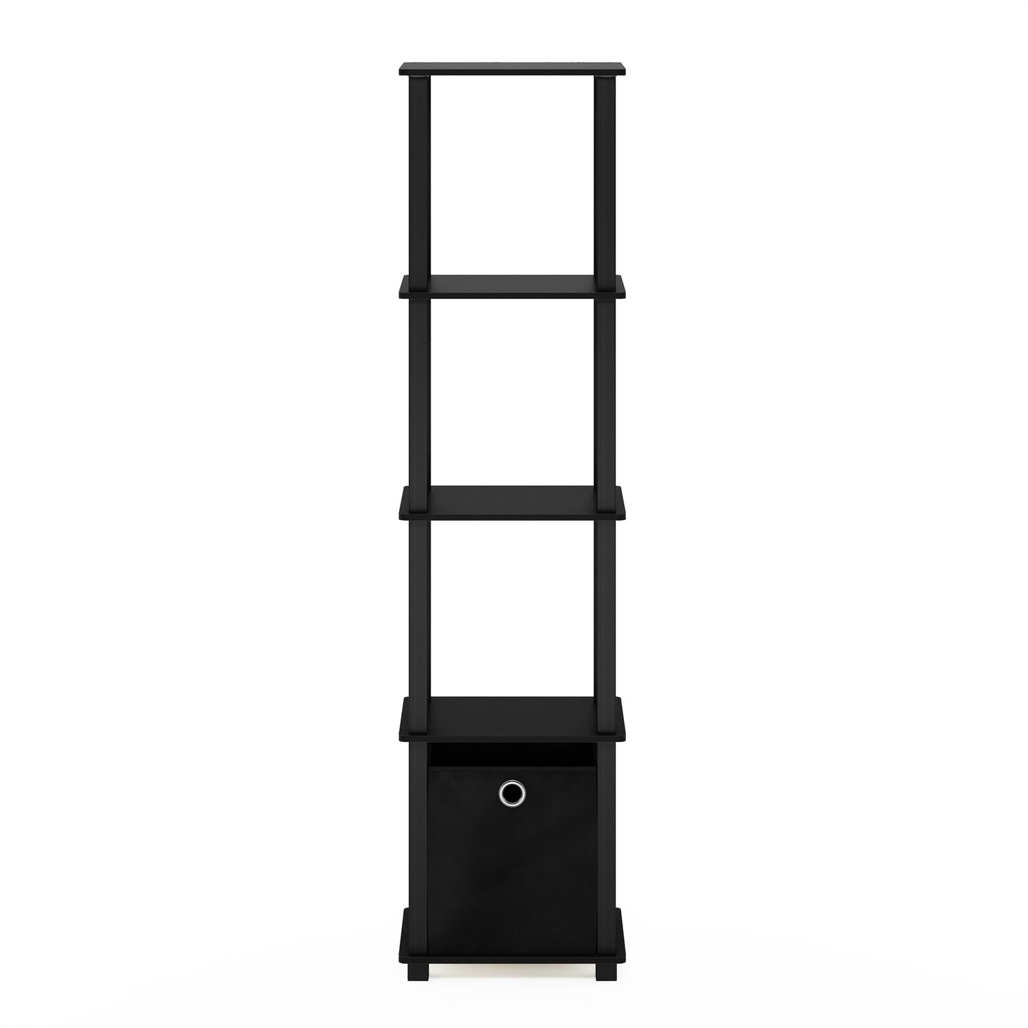 Furinno TURN-N-TUBE Book Shelf, 5-Tier Square Open Frame Display Shelf, Corner Storage Shelves with Storage Bin, Shelving Unit