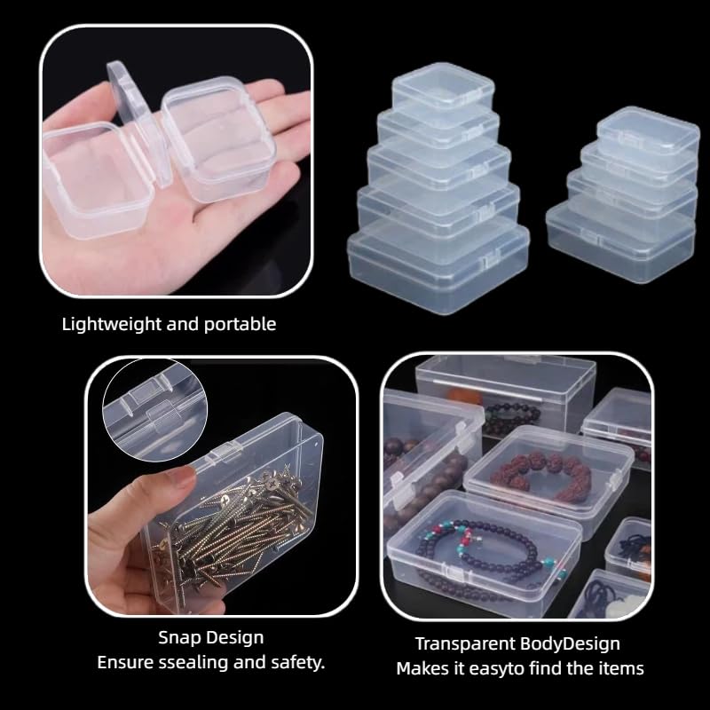 Globellapro 4PCS Square Transparent Plastic Organize,Small Storage Box with Lids,Empty Mini Clear Plastic Storage Containers Box Case for Small