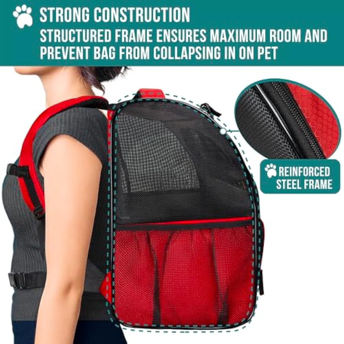 PetAmi Dog Backpack Carrier for Small Large Cat, Pet, Puppies, Ventilated Pet Hiking Backpack Travel Bag, Airline Approved Cat Backpack Carrier, Safety Back Support, Camping Biking Dog Bag, Red