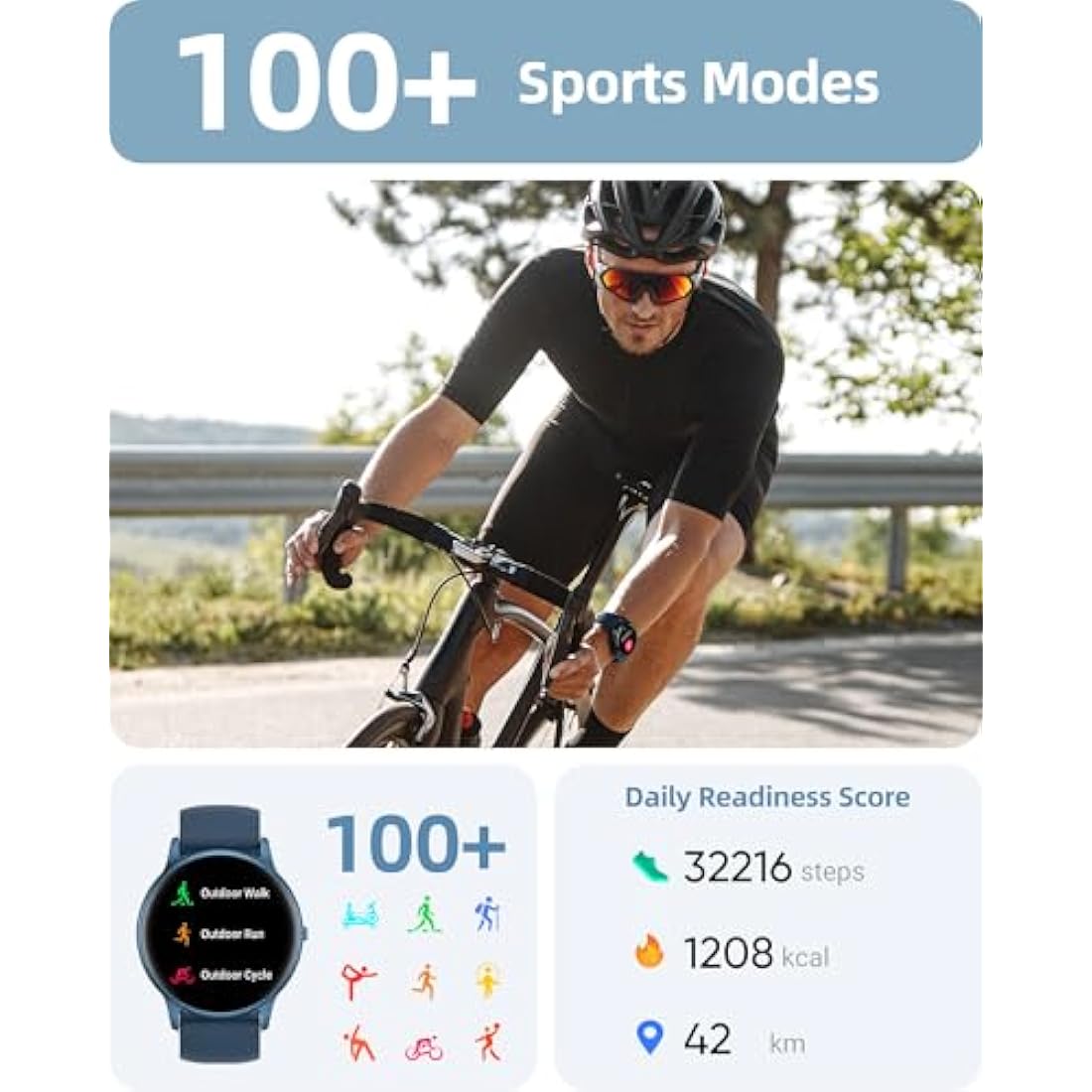Parsonver Smart Watch(Answer/Make Call), Fitness Watch for Men Women, Smartwatch 100+ Sport Modes IP68 Waterproof, Heart Rate Sleep Monitor, Fitness Tracker for Android iOS, Blue