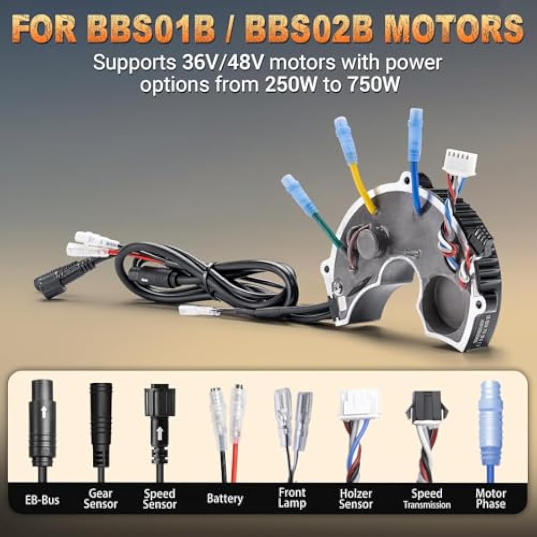 Bafang Controller 36V 250W 350W 500W/48V 750W 1000W /52V 1000W Mid Drive Controller with Front Lamp Connector and Gear Shift Sensor Connector Latest Model