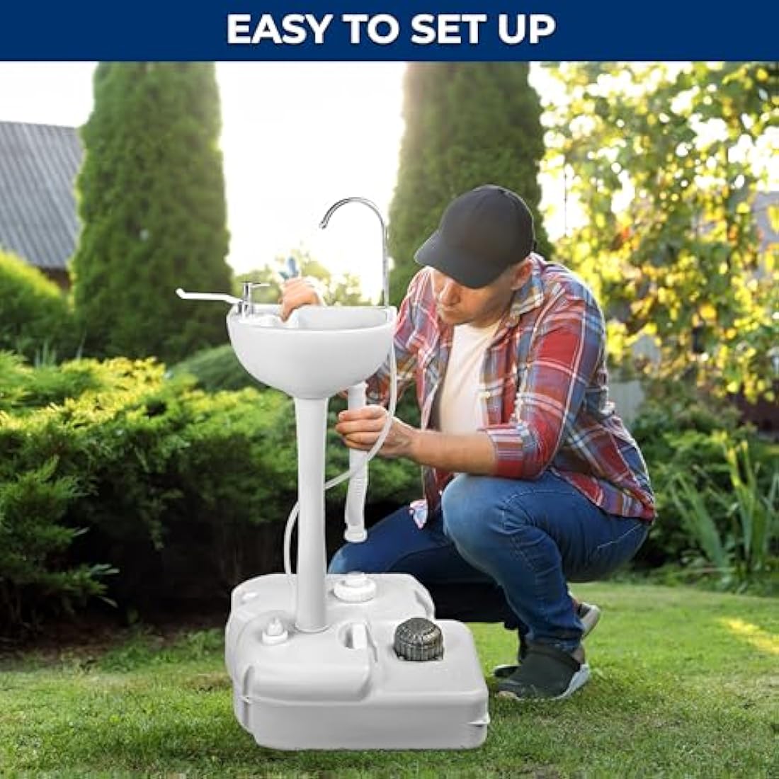 SereneLife Portable Sink, Camping, Outdoor Unit Garden, Hand Wash Station, Portable Basin w/Wheels, Garden w/Waste Tank, Foot Pump, Soap Dispenser for Outdoor Events, Worksites
