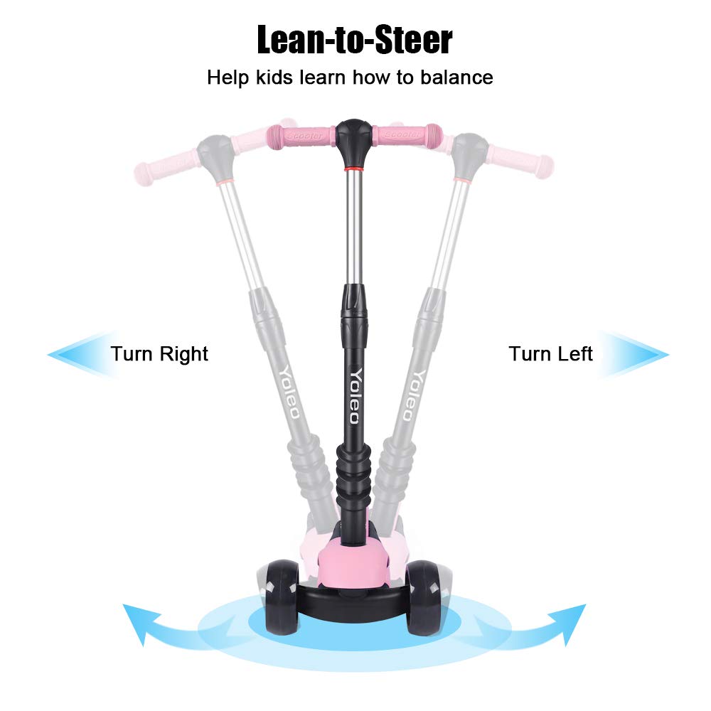 YOLEO Kids Three Wheel Kick Scooter with Removable Seat, LED Flashing Wheels, Height Adjustable, 3-in-1 Lightweight Children's Scooter Boys and Girls