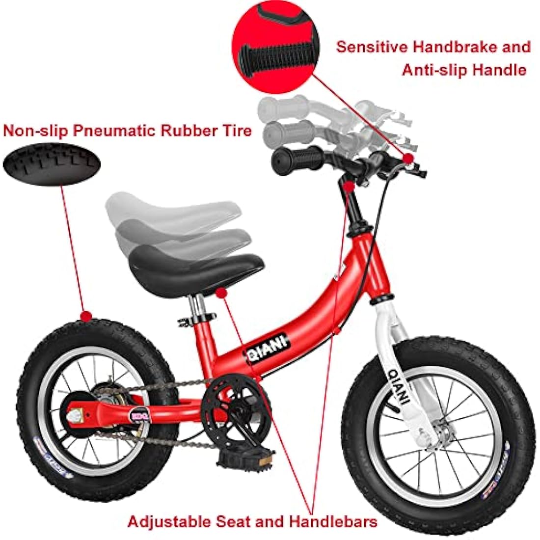 Qiani Balance Bike 2 in 1 for Toddlers,Kids 2 3 4 5 6 7 Years Old,Balance to Pedals Bike,12 14 16 inch Kids Bike,with Pedal kit,Stabilisers,Brakes