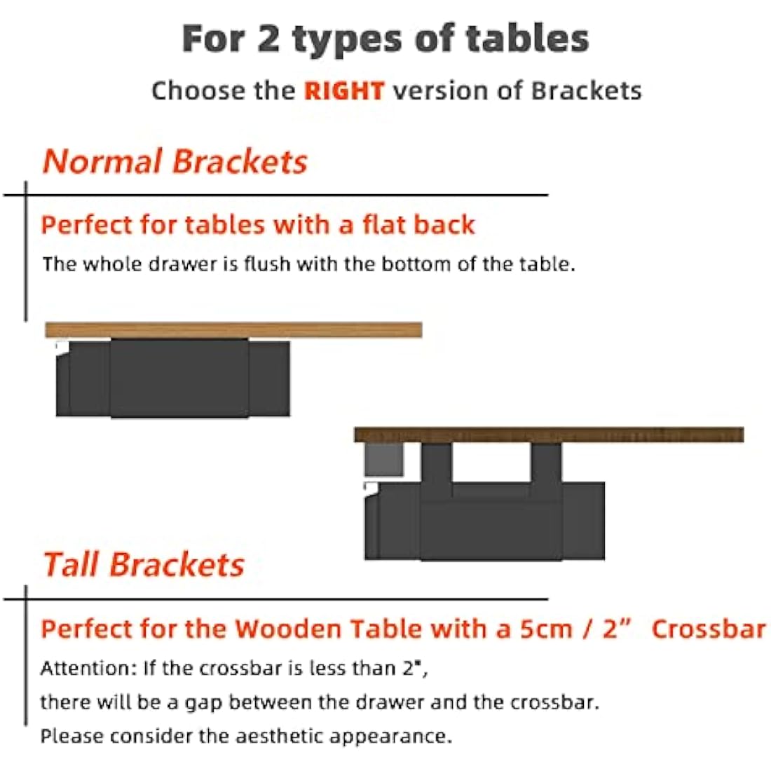OSteed Large Under Desk Drawer 45cm Metal Black, Pull-out Shelf Organiser, Under Shelf Drawer with Large Slide Extension, Desk Extender Mount Under Flat Wooden Table or Workbench, Normal_Version