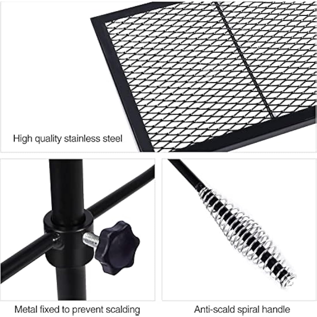 REDCAMP Swivel Campfire Grill Heavy Duty Steel Grate, Over Fire Camp Grill with Carrying Bag for Outdoor Open Flame Cooking (Black)