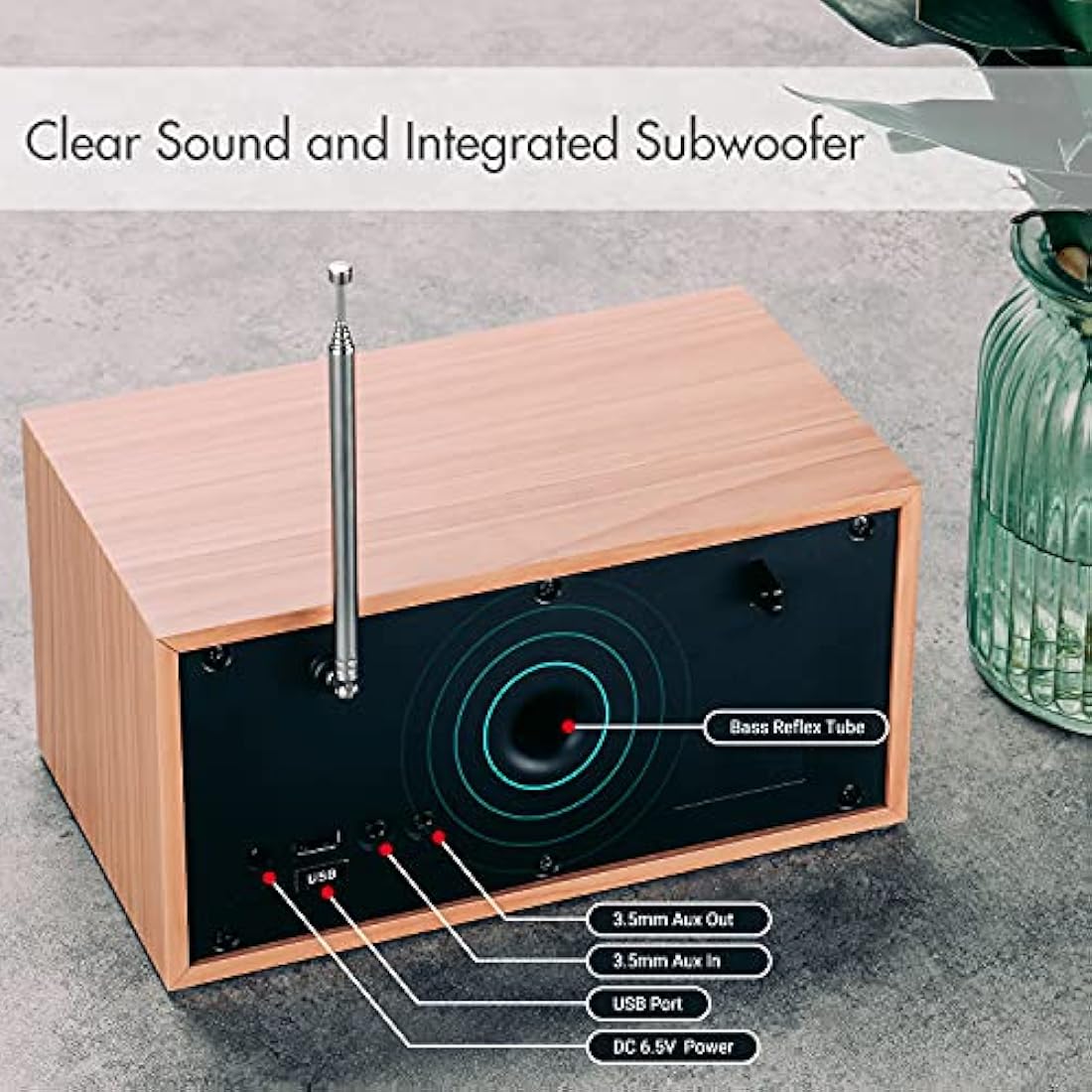 August MB420 DAB+ Radio with Bluetooth Speaker – Digital DAB & FM Radio with 30 Station Presets, Dual Alarm Clock, Sleep Timer, 5W Bass Reflex Stereo Speakers, Aux/USB/Mains Power, LCD Display – Oak