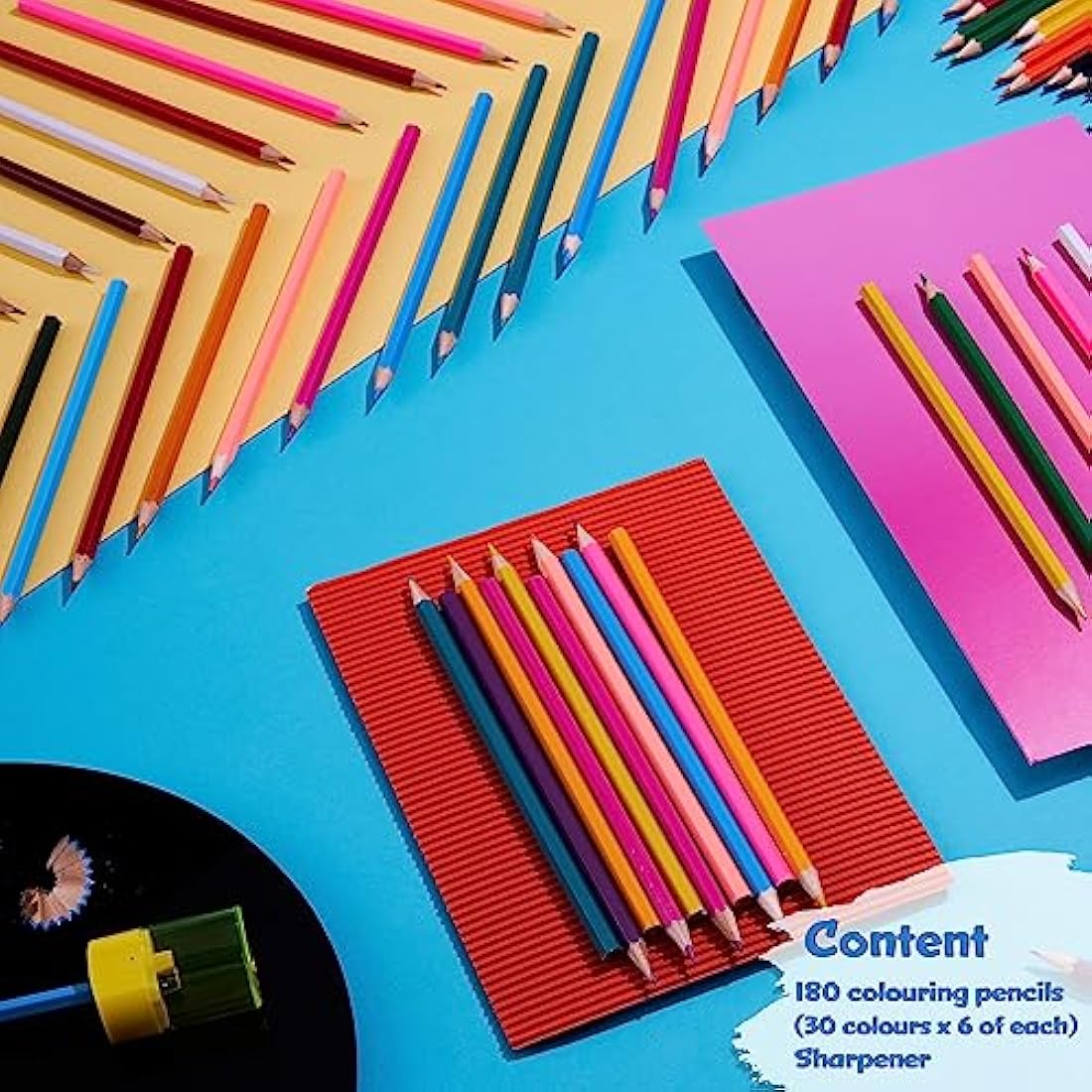 KreativeKraft Coloured Pencils Set of 180 - Colouring Pencils for Kids Teens and Adults - 30 Colours Sharpener Included - Art Supplies School Supplies - Kids Pencils Age 3+