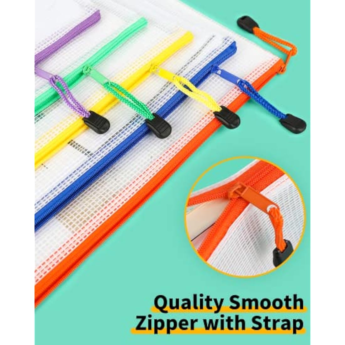 Smarpau 24PCS Plastic Wallets A4, A4 Plastic Document Folders Zip Wallets, Zip Lock Bags Mesh Zipper Bag for School Office Travel Storage (12 Colour)