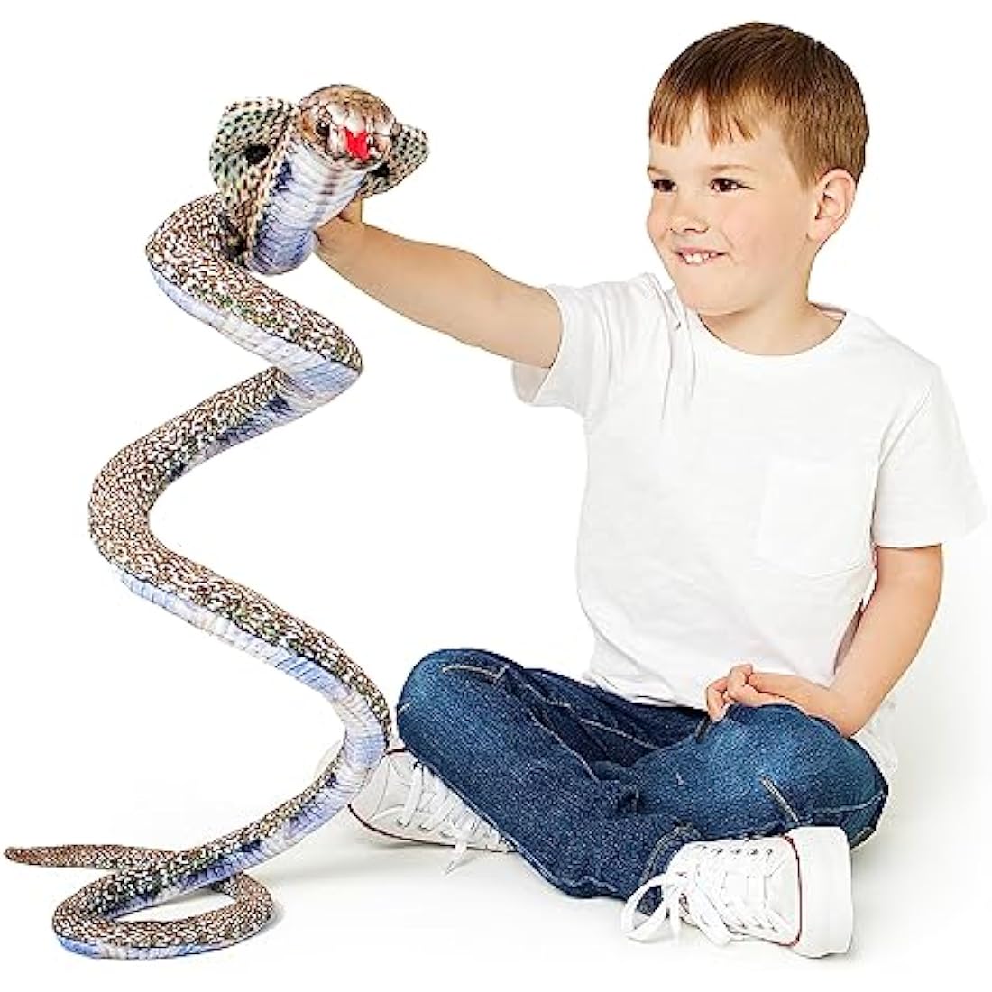 Zappi Co Kids Stuffed Soft Cuddly Plush Snake Toy - Part of Safari Animals Collection: Realistic and Lifelike, Perfect for Kids(Cobra)