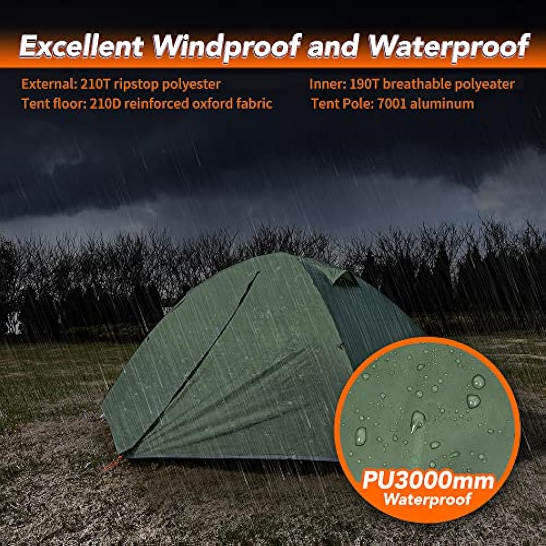 MC Backpacking Tent 2 Person Waterproof Lightweight Compact Double Layer Free-Standing Outdoor Camping Hiking 3 Season