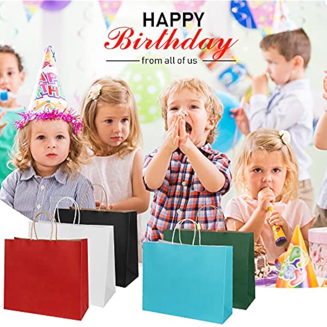 Gift Bags Paper Bags with Handles Black Paper Bags(20 pcs,27x12x21cm,130GSM paper) for Halloween Christmas Wedding Birthday Party