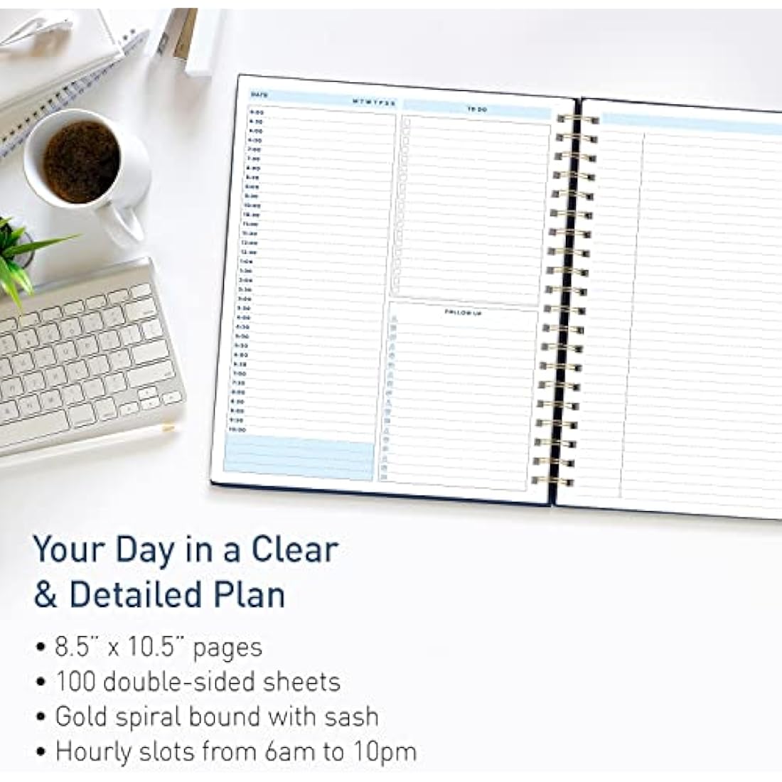 Sweetzer & Orange Undated Daily Planner for Ultimate Organization - 9x10.75'' Spiral with Hourly Schedule-Daily Notebook- To Do List Planner- Work Organizer 200 Pages