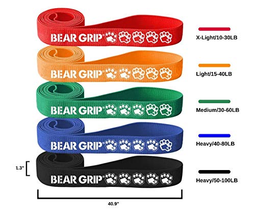 Bear Grip Fabric Exercise Hip Band Circle - Legs, Glutes and Arms Exercise Band with 5 different Resistance (Multi Colour, Long Bands Version 2)