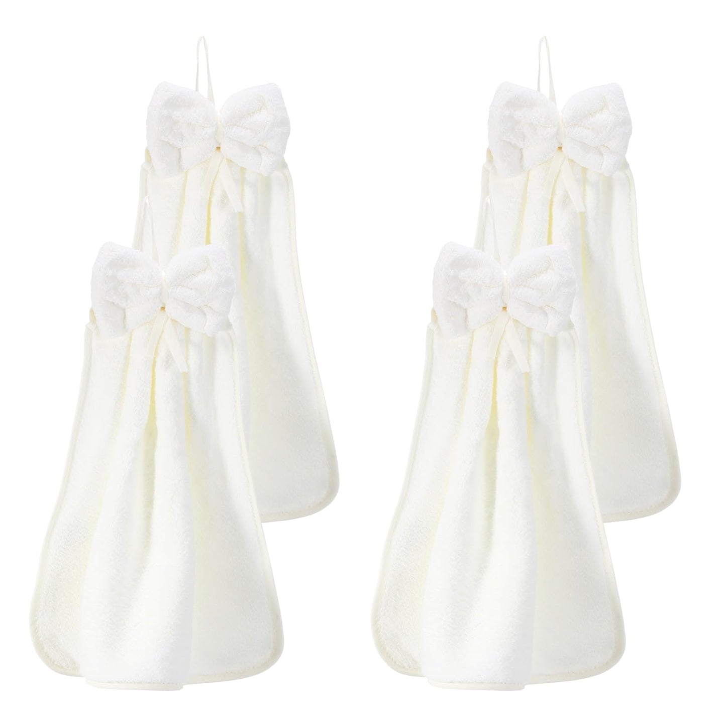 sourcing map 4Pcs Bow Hand Towels with Hanging Loop, 14.2" x 12.2" Soft Coral Fleece Microfiber Bowknot Hanging Hand Dry Towels Quick Dry and