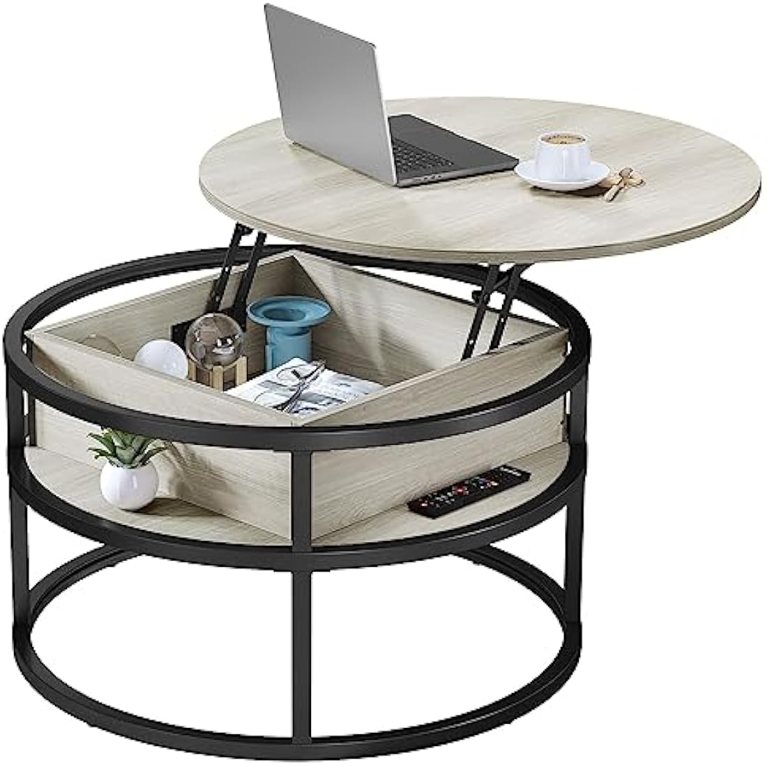 YITAHOME Round Lift Top Coffee Table, Coffee Tables for Living Room with Hidden Storage Compartment, Coffee Table with Storage for Home Office,Round Center Tables Living Room (White Oak)