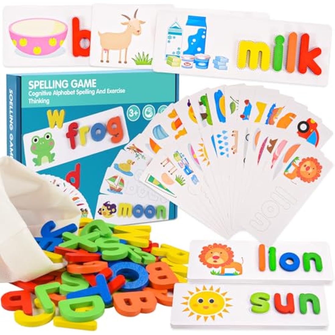 Qukir Spelling Games for 1 2 3 Year Olds, Alphabet Flash Cards Toys for 1-6 Year Old Girls Educational Toys for 2+ Year Olds Boys Kids Toys Age 2 3 4 5 6 Learning Games Spelling Words Matching Letter