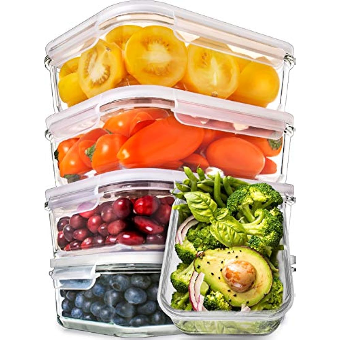 [5-Pack] Food Prep & Storage Glass Containers with Lids - Airtight Glass Meal Prep Containers Reusable (880 Millilitres - 1 Compartment)