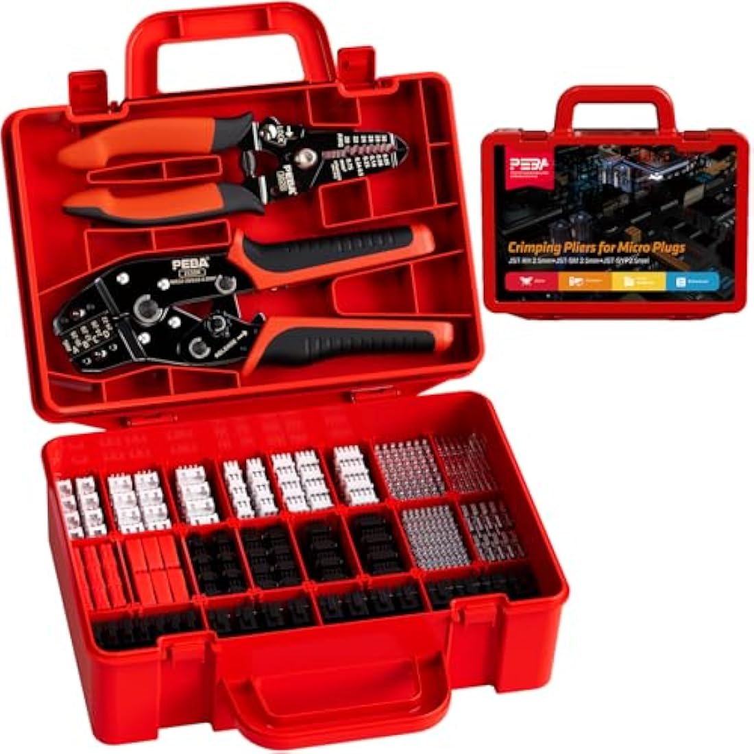 PEBA JST Crimping Tool kit, JST Crimper with 20 Styles JST-XH/JST-SM/JST-SYP 2.5mm Connector Kit, Micro Connector Pin Crimp Tool 0.05-0.5mm² for JST ST(XH/SM/PH/SYP),Dupont, Molex,KF2510 Connectors