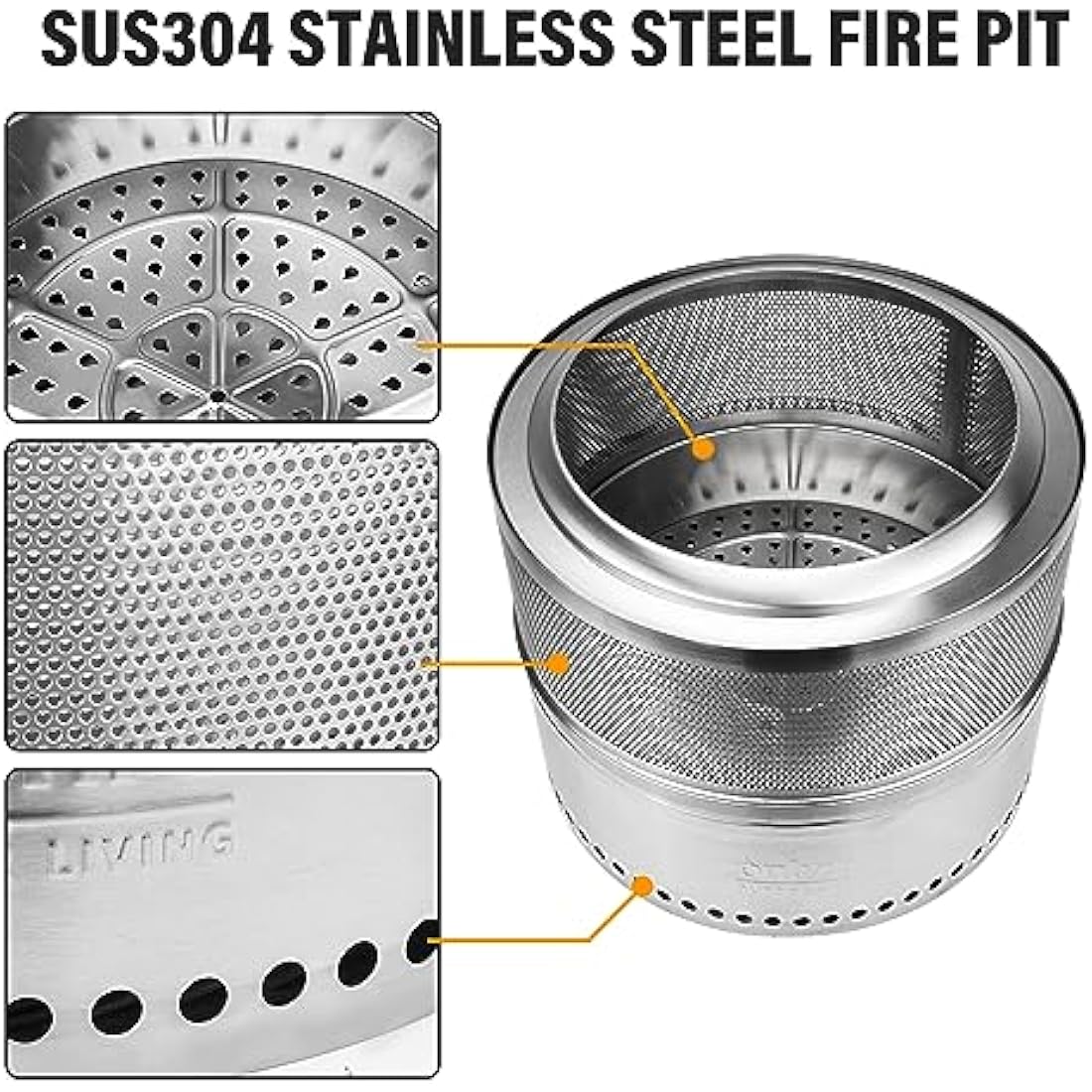 Onlyfire Φ50 cm Smokeless Fire Pit Wood Burning with Holes, Stainless Steel Portable Outdoor Bonfire Stove with Carrying Bag