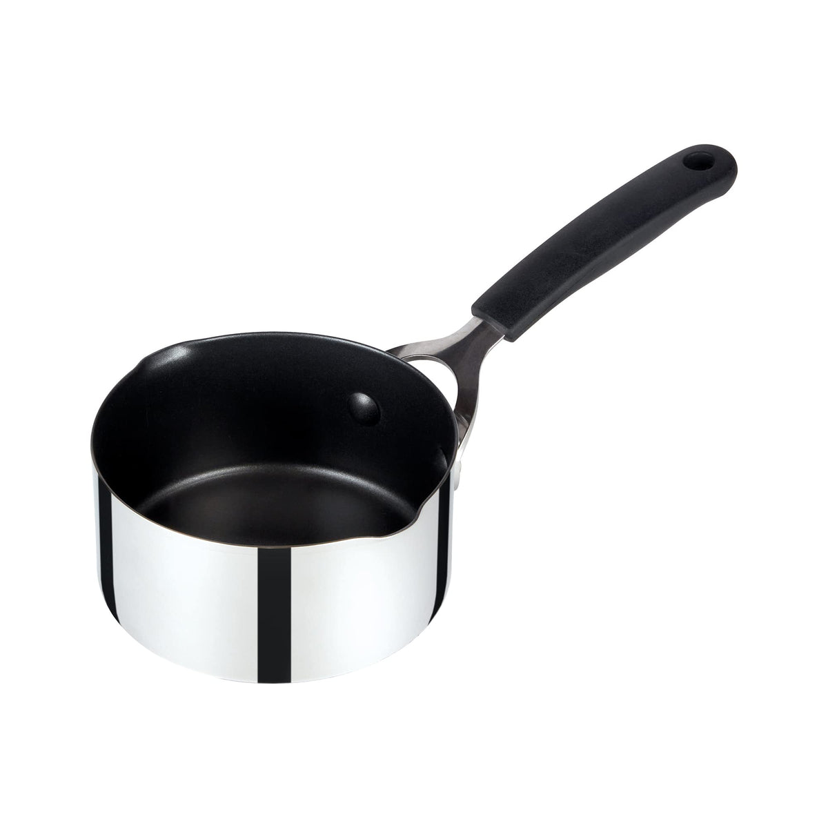Prestige Made To Last Stainless Steel Milk Pan with Pouring Lip 14cm - Non Stick Milk Pan Induction Hob Suitable with Easy Grip Silicone Handles,