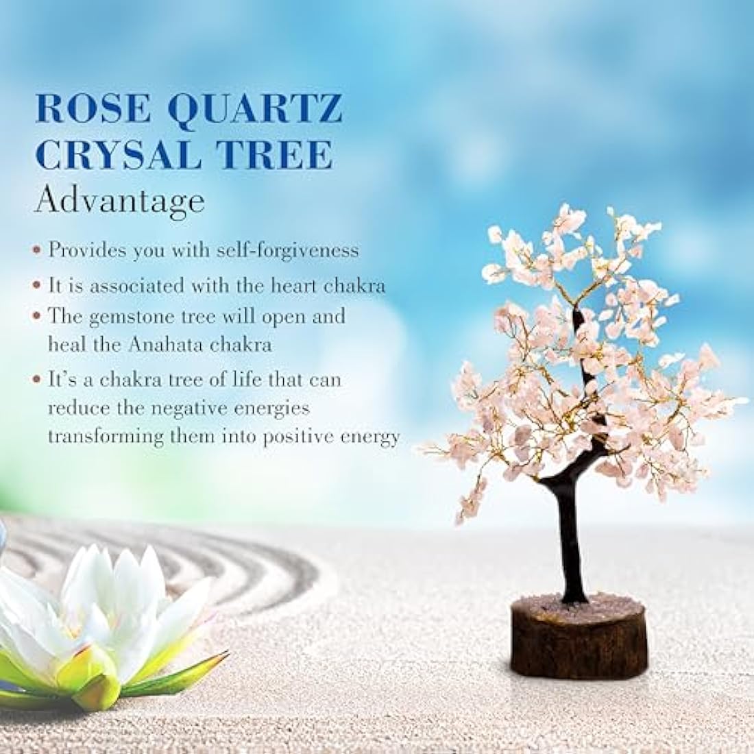 Wonder Care WC Rose Quartz Crystal Tree for Positive Energy, Home Decorations and Healing with M-Seal & Golden Wire | Money Decor Pink Feng Shui (300 Beads)…, quartz_Mseal_Tree
