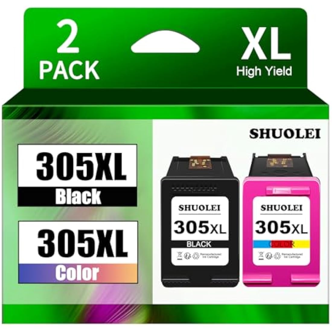 305XL Remanufactured Ink Cartridges Compatible with HP 305 XL 305XL Cartridges Multipack for DeskJet 2710 2720 DeskJet Plus 4110 4120 Envy 6010 6020 6032 Envy Pro 6420 (2-Pack, Black + Color)