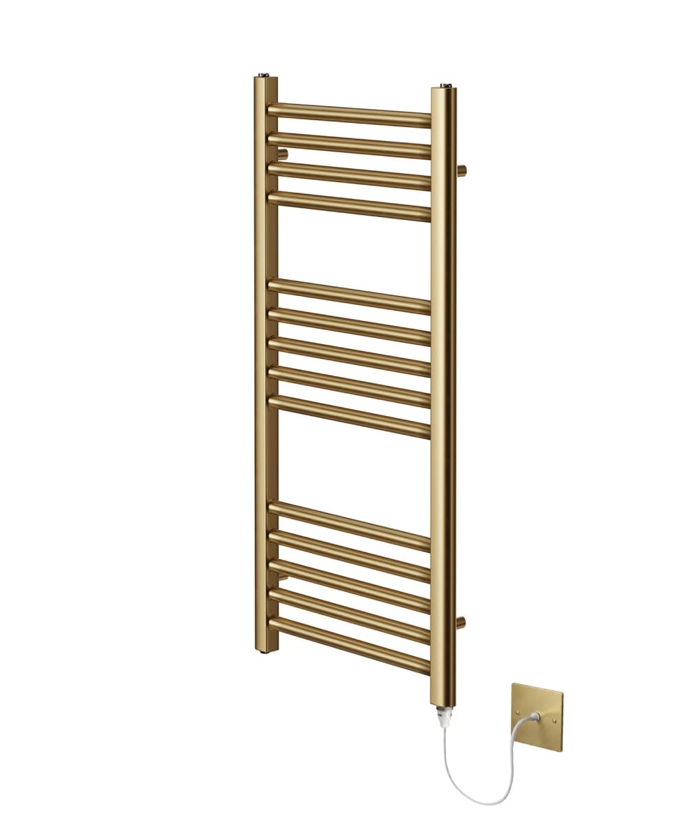 Greened House Brushed Brass Electric Heated Towel Rail 300mm W x 800mm H