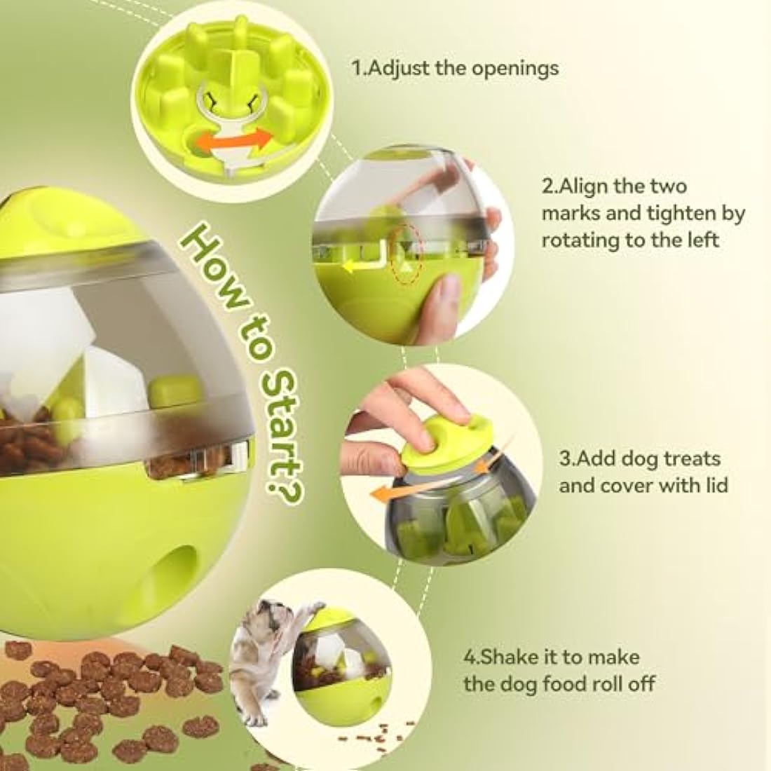 Zellar Treat Dispensing Dog Toy - Dog Treat Ball/Food Dispenser/Interactive Toys/Slow Eating IQ Treat Ball for Small Medium Dogs and Cats (Green)