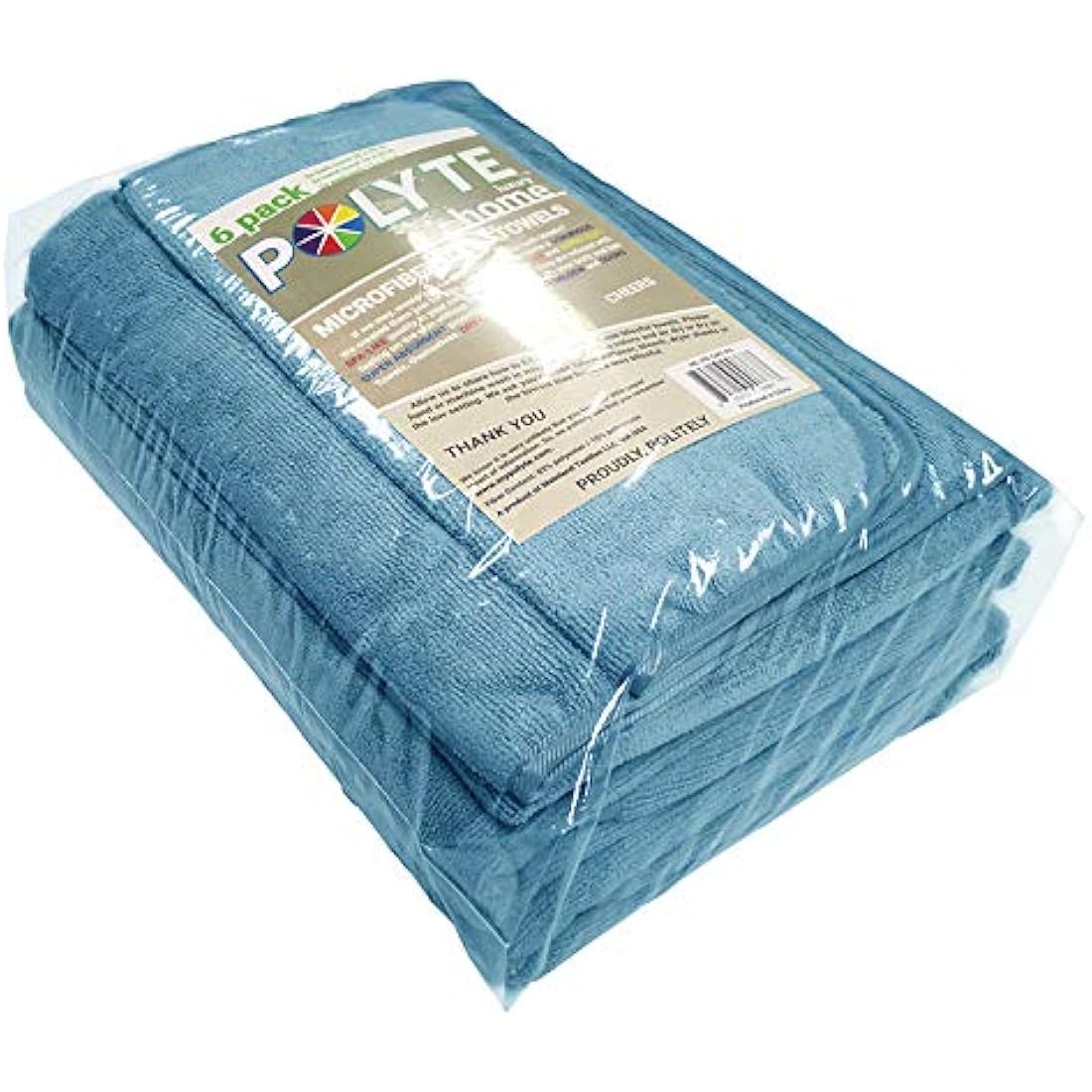 POLYTE Plush Quick Dry Lint Free Microfibre Bath Towel Set, 6 Pieces (Blue)