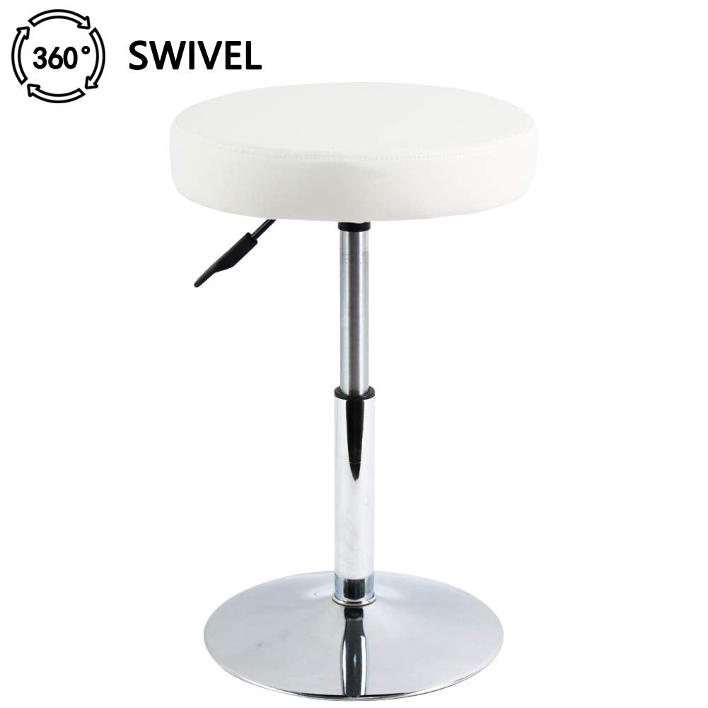 FURWOO PU Leather Round Barber Shop Stool Height Adjustable Swivel Workshop Home Kitchen Short Bar Stools without Backrest Small(White)