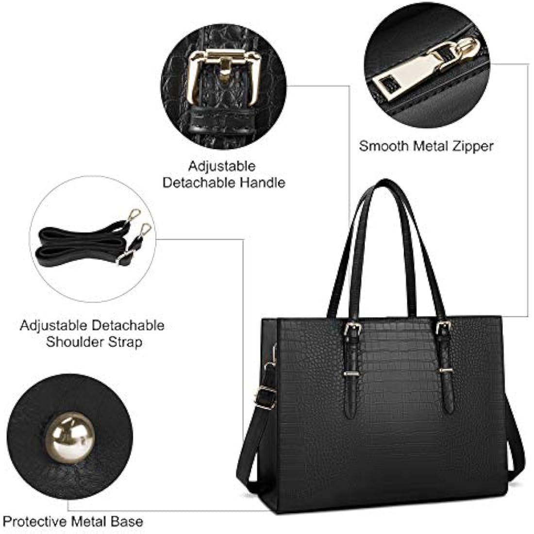 Lubardy Laptop Bags for Women Tote Bag 15.6 Inch Leather Large Ladies Handbag Work Bag Designer Business Shoulder Shopping Office Bag Black