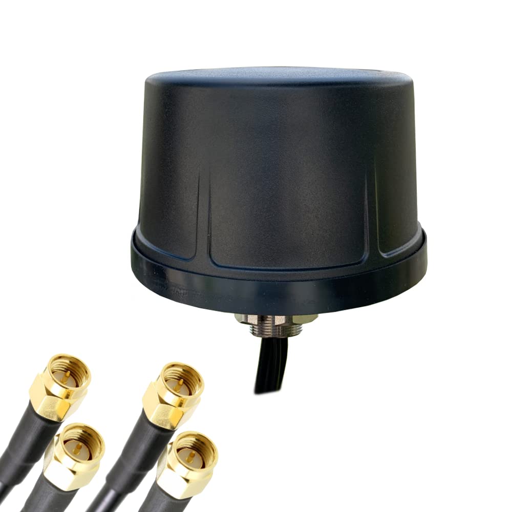 UniteCom Heavy Duty MiMo 4x4 Quad Input 5G 4G Antenna with 5 Meter LMR195 Cables and SMA Male Connectors,4 port, 600MHz - 6000MHz Mobile Cellular