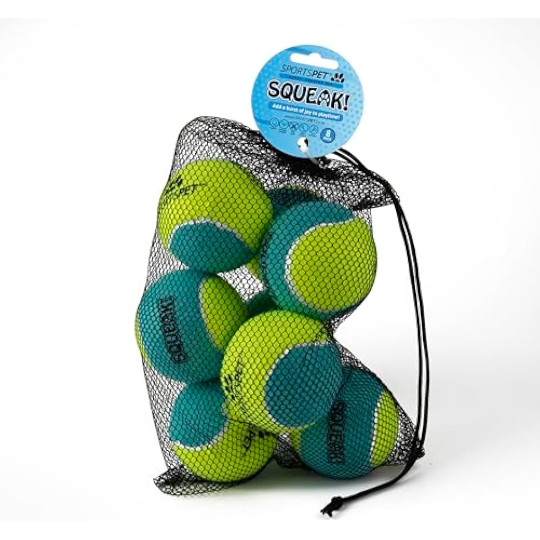 SPORTSPET Squeak Tennis Balls for Dogs - Extra Bouncy - Non Toxic - Durable - Long Lasting - Floats - Squeak Large Tennis Balls Pack of 8 (80 mm)