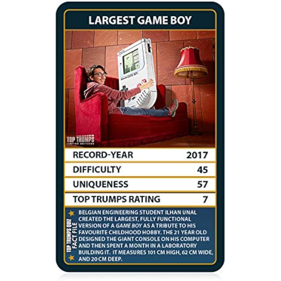 Top Trumps Guinness World Records Limited Editions Card Game, discover 30 amazing records including largest Game Boy, most tattooed and longest fingernails, gift and toy for players aged 6 plus