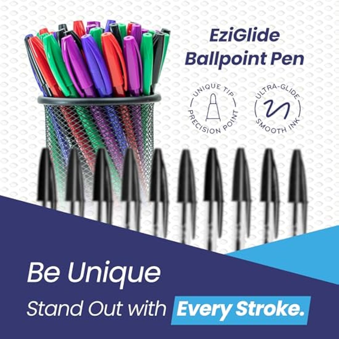 Eziglide 50-Pack Ballpoint Pen Set, 5 Assorted Colours – Medium Point Nib (1.0mm) for Precise Writing & Ergonomic Grip – Writing Pens for Home, Office, Teachers, Exams, Work, and Stationary Use