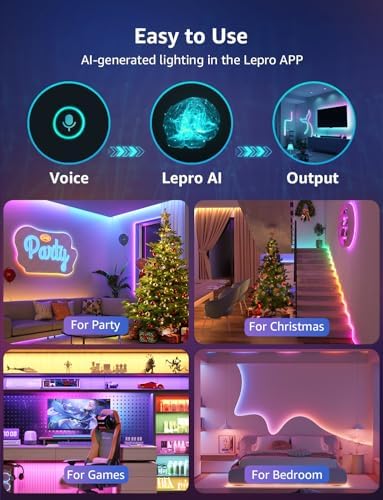 Lepro S1 AI Smart Rainbow LED Strip Light 15M one roll, App & Voice Control, Works with Alexa & Google Home, 30 LEDs/M, Music Sync, AI Lighting Design Assistant, MagicColor LED Lights for Bedroom