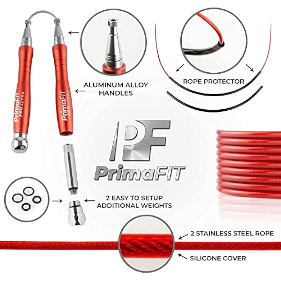PrimaFIT Pro Speed Skipping Rope Adult Fitness for Men Women Weighted Jump Rope 3m Adjustable Self-Locking Aluminium Boxing Gym MMA Crossfit Workout Spare Cable Weights Protectors Carry Bag