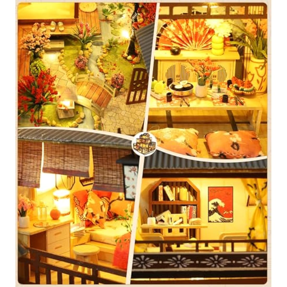 Spilay Diy Miniature House Kit, Mini Handmade Doll House with LED & Dust Cover & Music Box, 1:24 Scale Creative Handmade Craft Gift for Adults & Teens (Age 14+) - Japanese Yaquan Courtyard P006