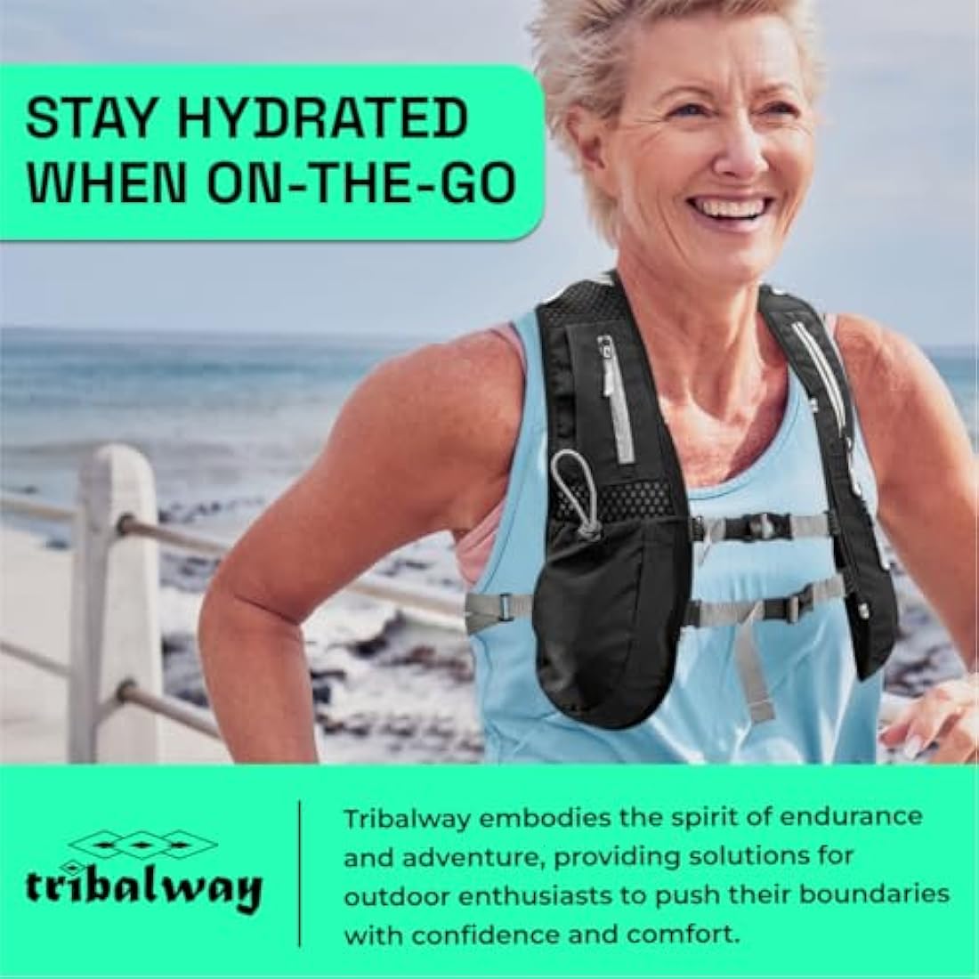 Tribalway Running Vest with Water Bladder – Hydration Vest for Men & Women, Breathable Running Backpack, Reflective Strips, Phone Holder, Water bottle Holder - Black
