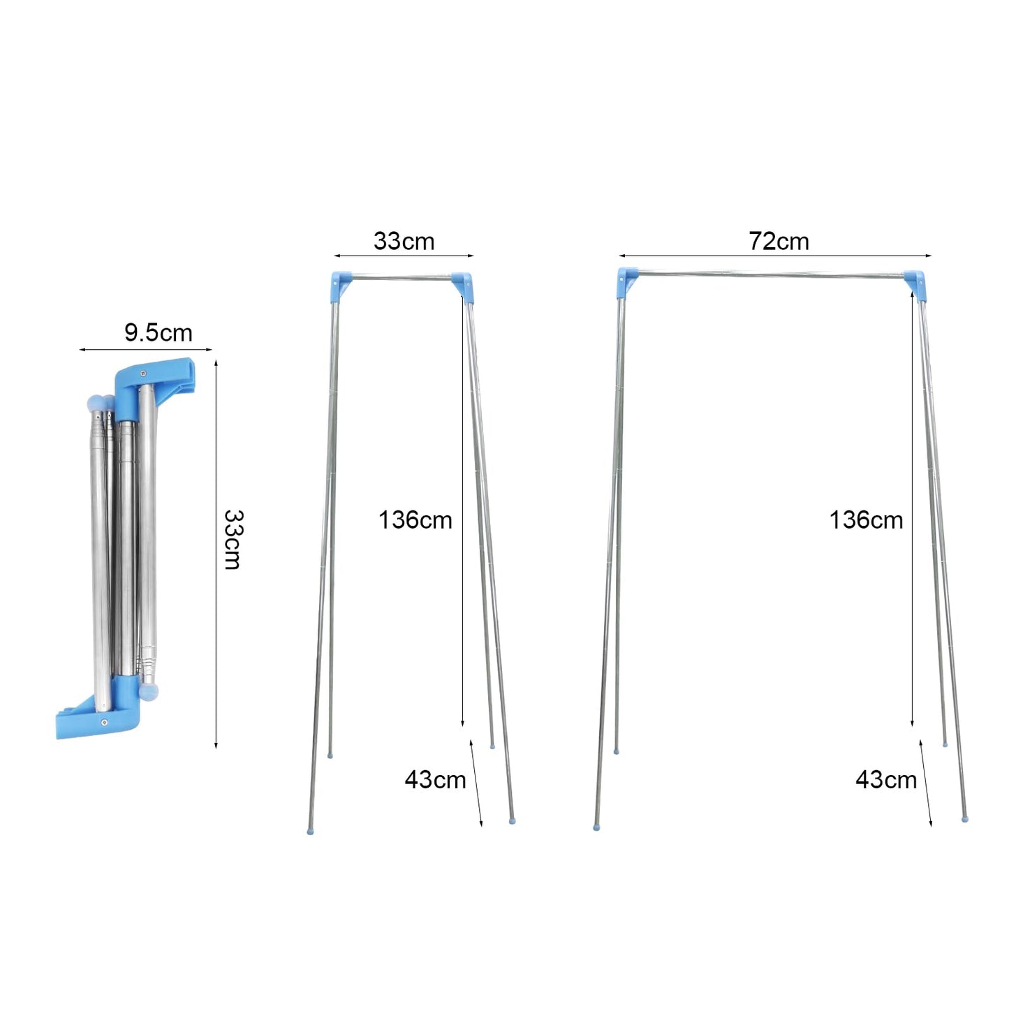Yuhtech Extendable Clothes Rail Portable Clothes Rack Foldable Small Adjustable Travel Clothes Airer Lightweight Clothes Rack Organiser for Camping