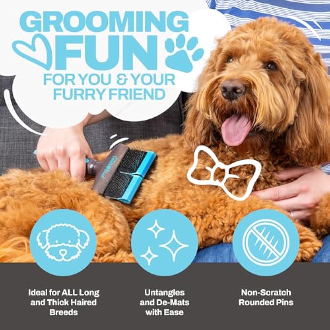The Doodle Brush - Slicker Dog Brushes for Grooming Long Haired Dogs, Flexible Dog Grooming Brush Set for Cavapoo, Poodle Comb, Labradoodle, Goldendoodle, Cockapoo Gifts - Double Head Detangler