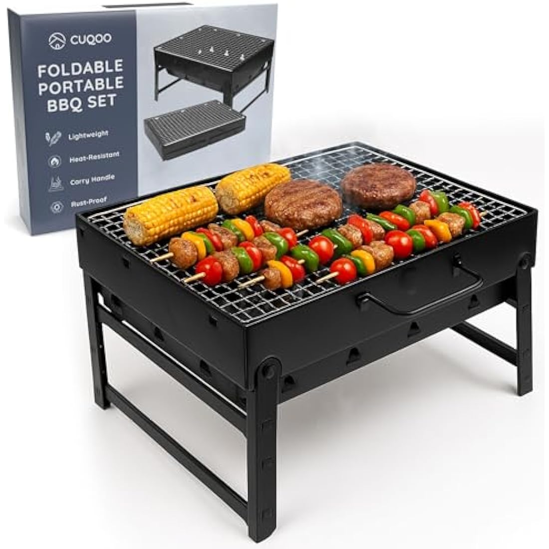 CUQOO Easy-to-use Portable BBQ Grill – Foldable Barbeque Outdoor Travel | Charcoal Barbecue Perfect for Camping, Garden, Picnic Folding Camping Stainless Steel Smoker