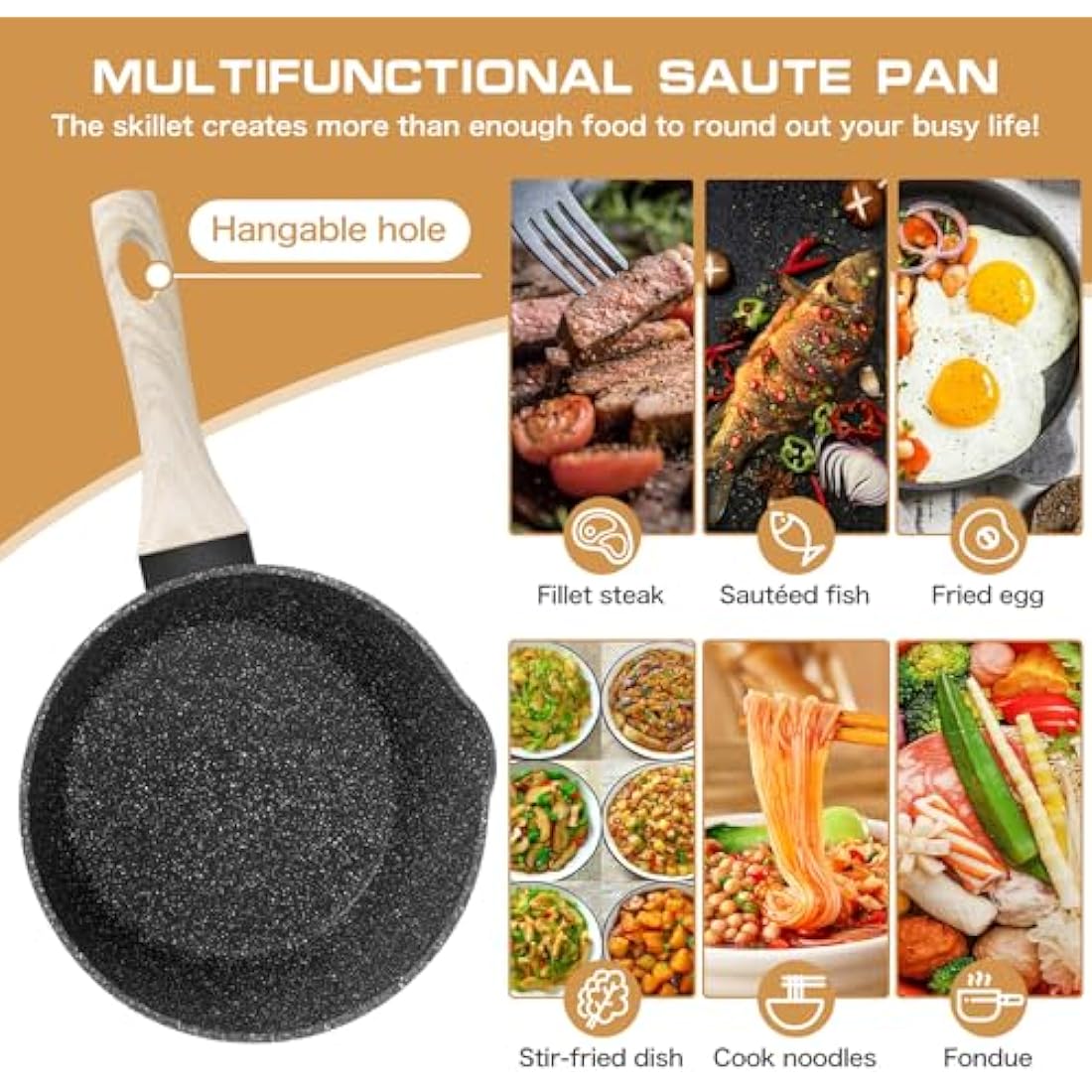 Rainberg Saucepan with Lid, Nonstick Milk Pan Suitable with Induction, Gas and Electric Hobs, Cooking Pot with Pour Spout. (Black, 3PK 16-18 & 20cm)