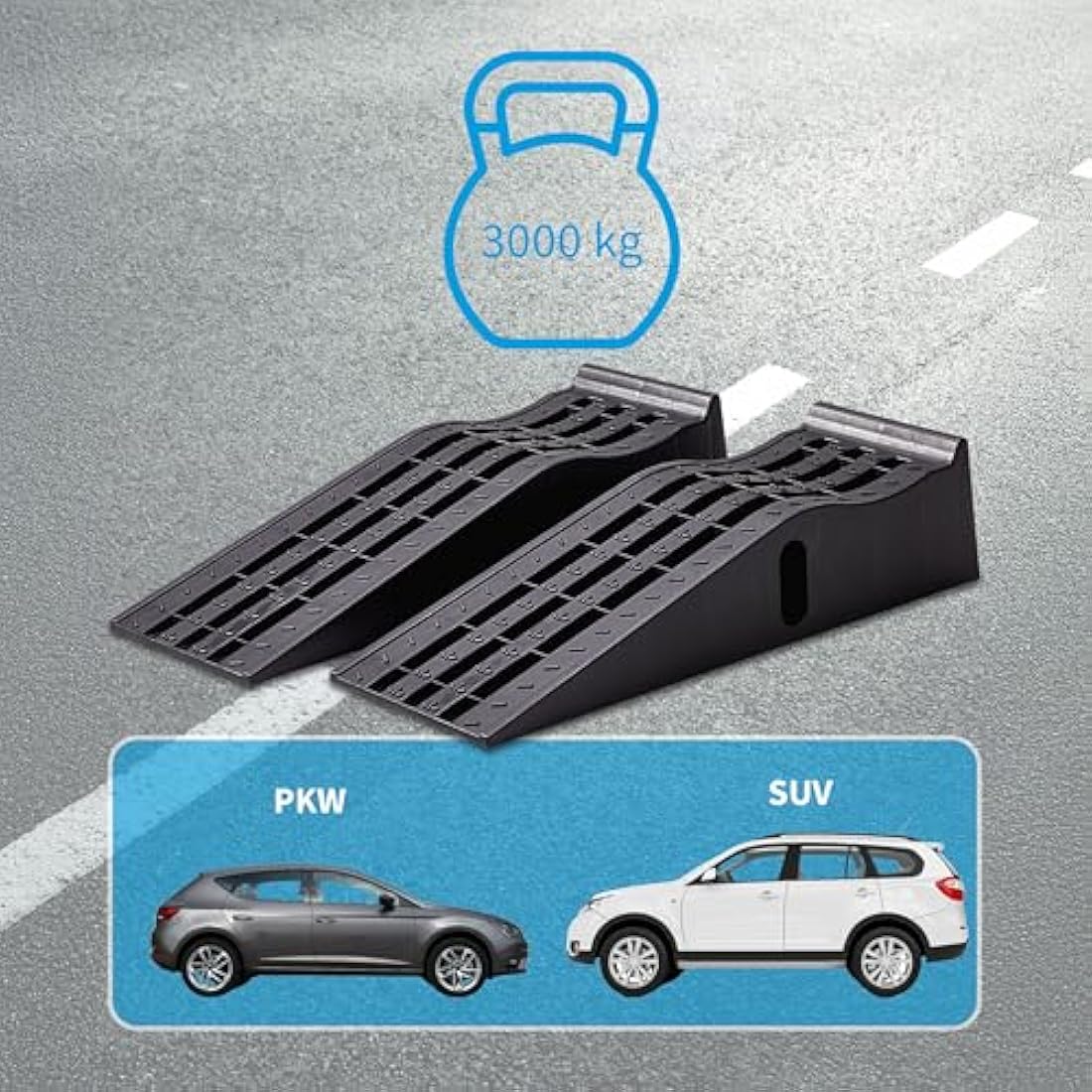 Cartrend 10639 Car Ramp Set 3 Tonnes up to 235 mm Lifting Platform Plastic Car Ramp with Override Protection 2 Pieces, Black