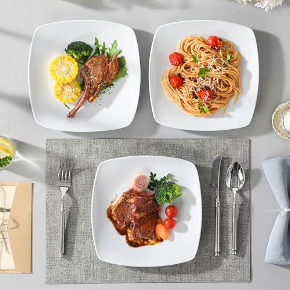 MALACASA, Series Julia, 9.2" Dinner Plates Ivory White Square Porcelain Dinner Plate Set, Pack of 6 (23.5 * 23.5 * 2cm)
