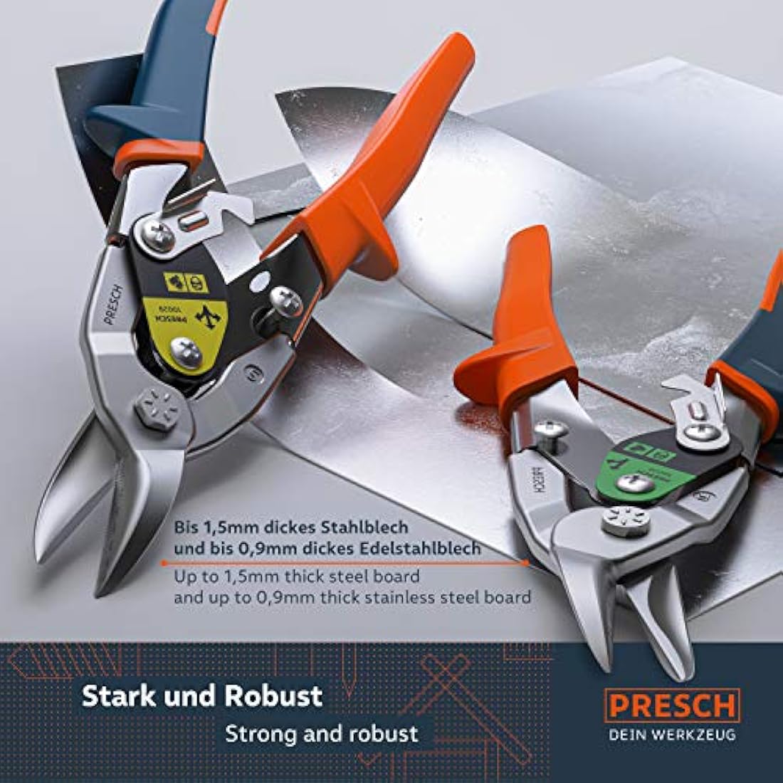 Presch Tin Snips Set Straight and Right Cut - Heavy Duty Aviation Snips - Drywall Construction Tool Set for Cutting Metal with Lever Transmission - Tin Cutter Kit