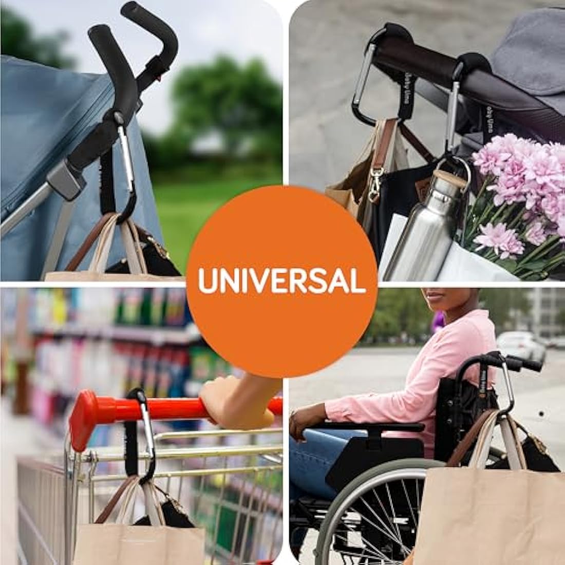 Baby Uma XL Pram Hooks (2 Pack) - Extra Large Carabiner Clip, Universal Stroller Clips, Carry 5 Kg per Buggy Clip, Baby Pram Accessories & Baby Travel Essentials, Baby Must Haves for Newborn
