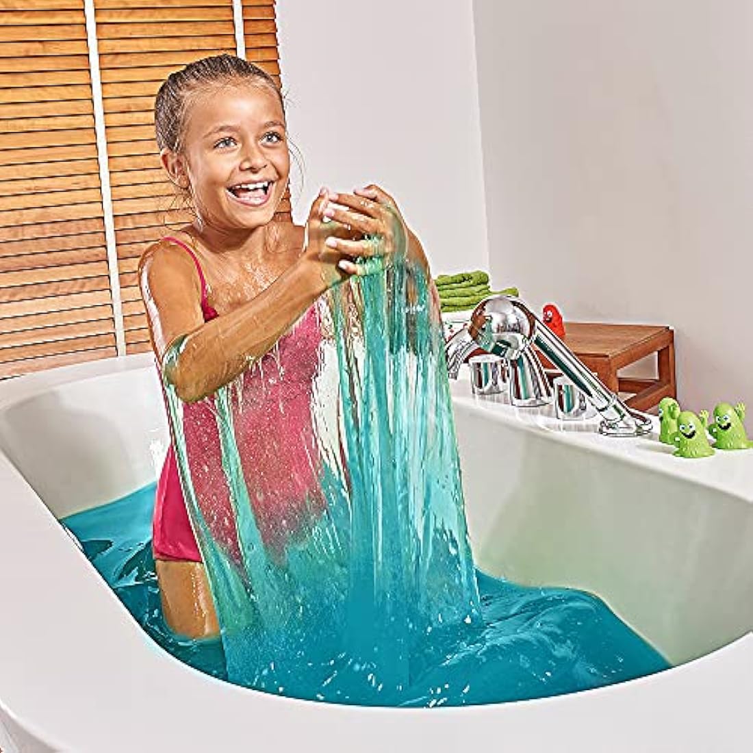 Zimpli Kids Glitter Slime Baff Orange & Aqua, 4 Bath Value Pack, Magically turns water into gooey, glittery slime, 2 x Free Crackle Baff, DIY Slime Kit for Children, Educational Birthday Gift